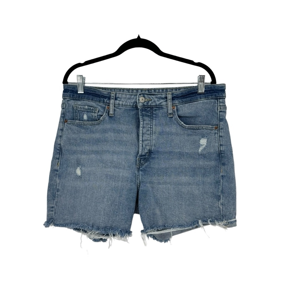 *Old Navy 14 Blue Distressed High Rise O.G. Straight Button Fly Jean Shorts